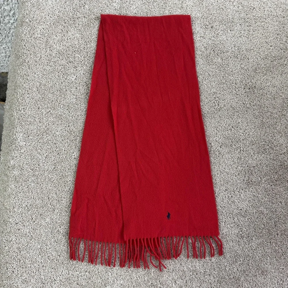 Polo Ralph Lauren Lambswool Scarf Mens One Size Red Fringe Made In Scotland